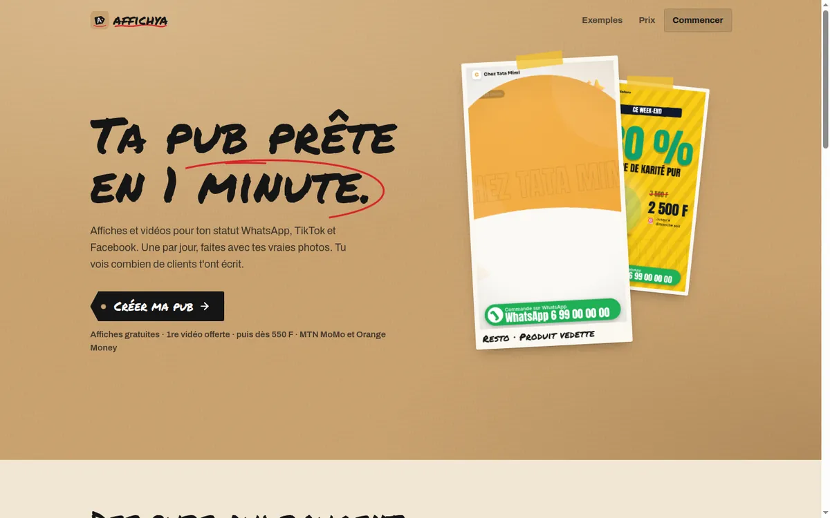 Page d'accueil d'Affichya